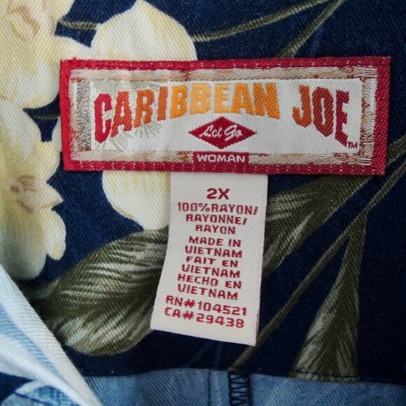Vintage Caribbean Joe Blue Floral Tropical Shirt Dress 2X - Picture 7 of 9